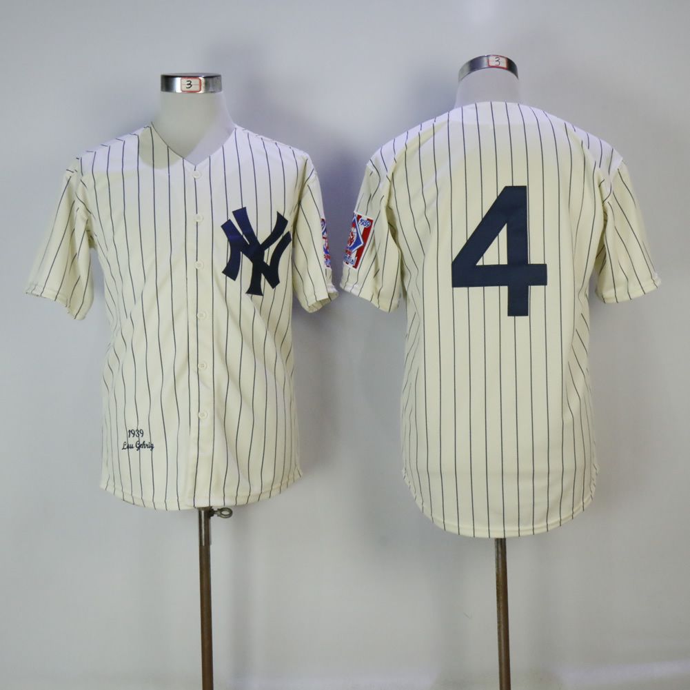 Men New York Yankees 4 Gehrig Cream Throwback MLB Jerseys